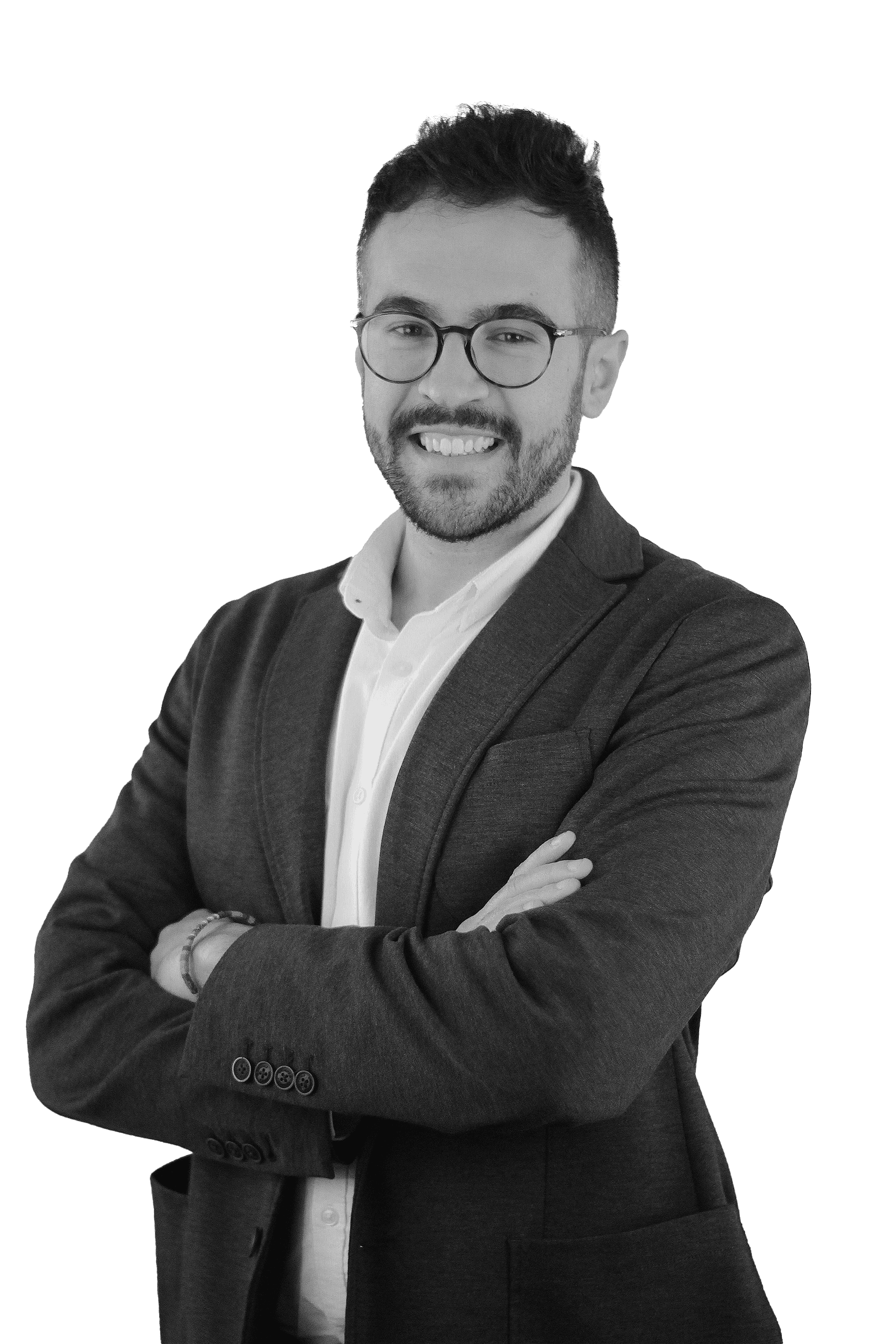Retrato en branco e negro de Iván Ortega, Subdirector operacións de IAG7 Business Travel.