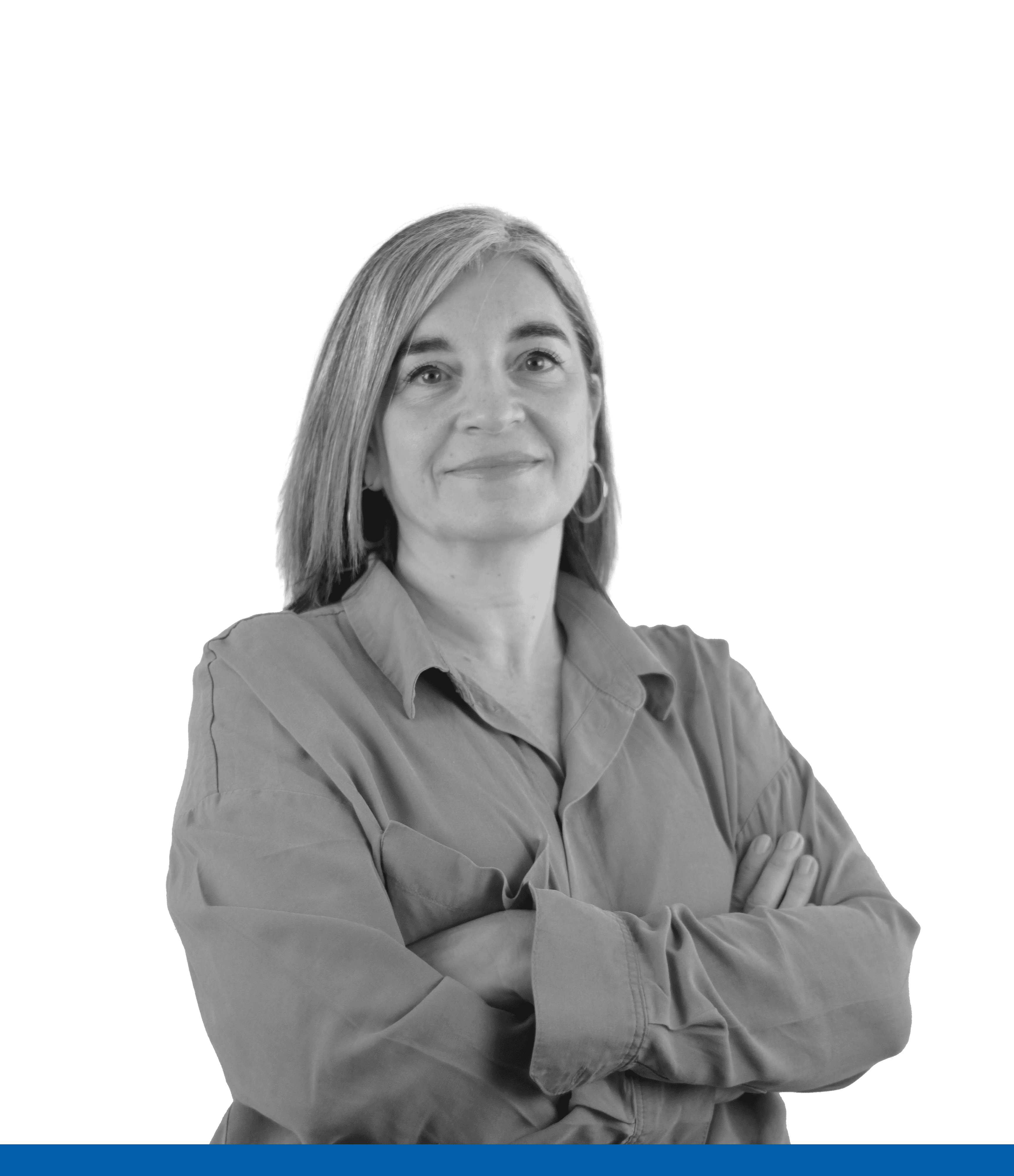 Retrat en blanc i negre d'Aurora Pérez, PHARMA Team Leader d'IAG7 Viajes.