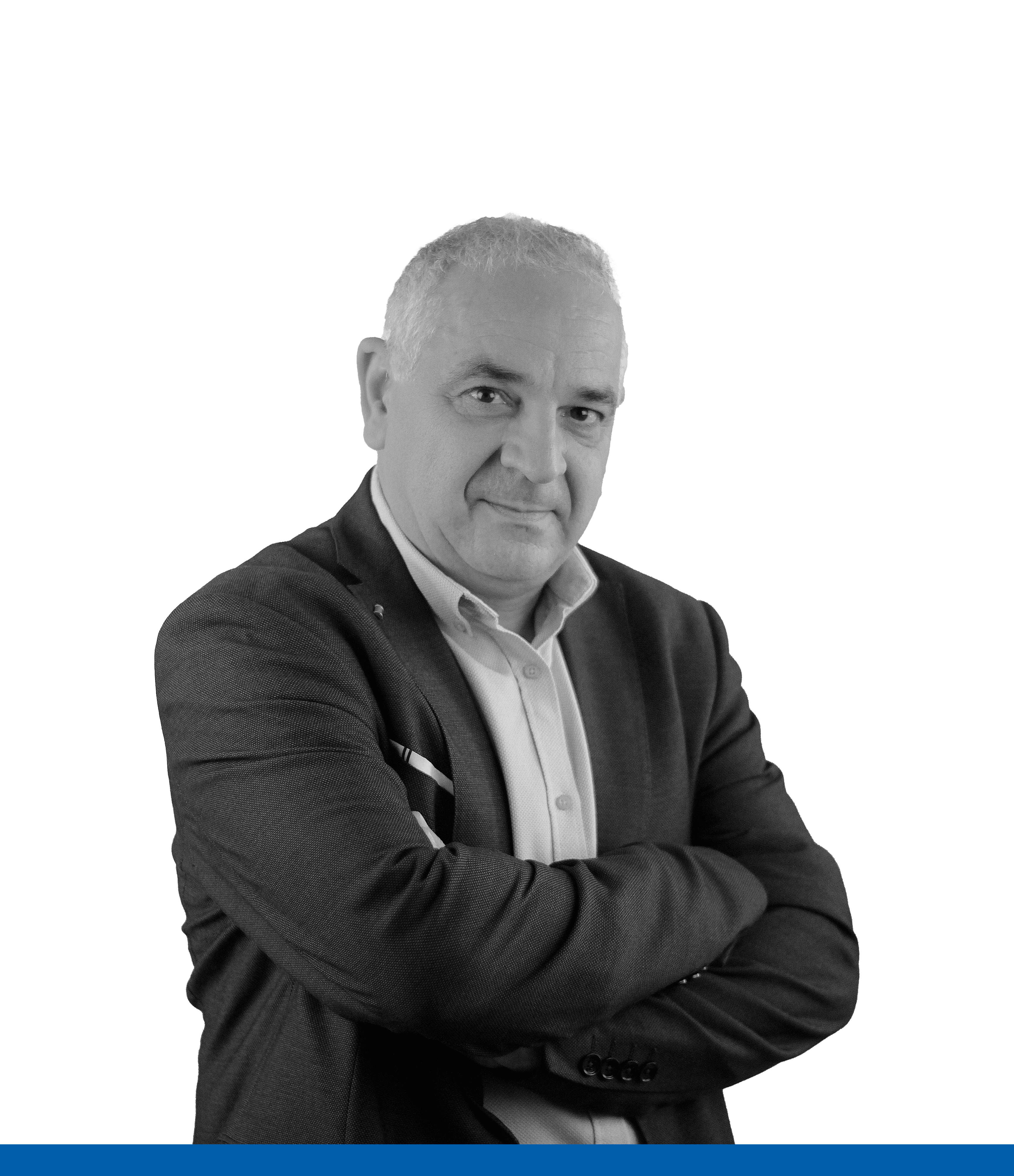 Retrato en blanco y negro de Félix Sobrino, MICE Manager de IAG7 Viajes.