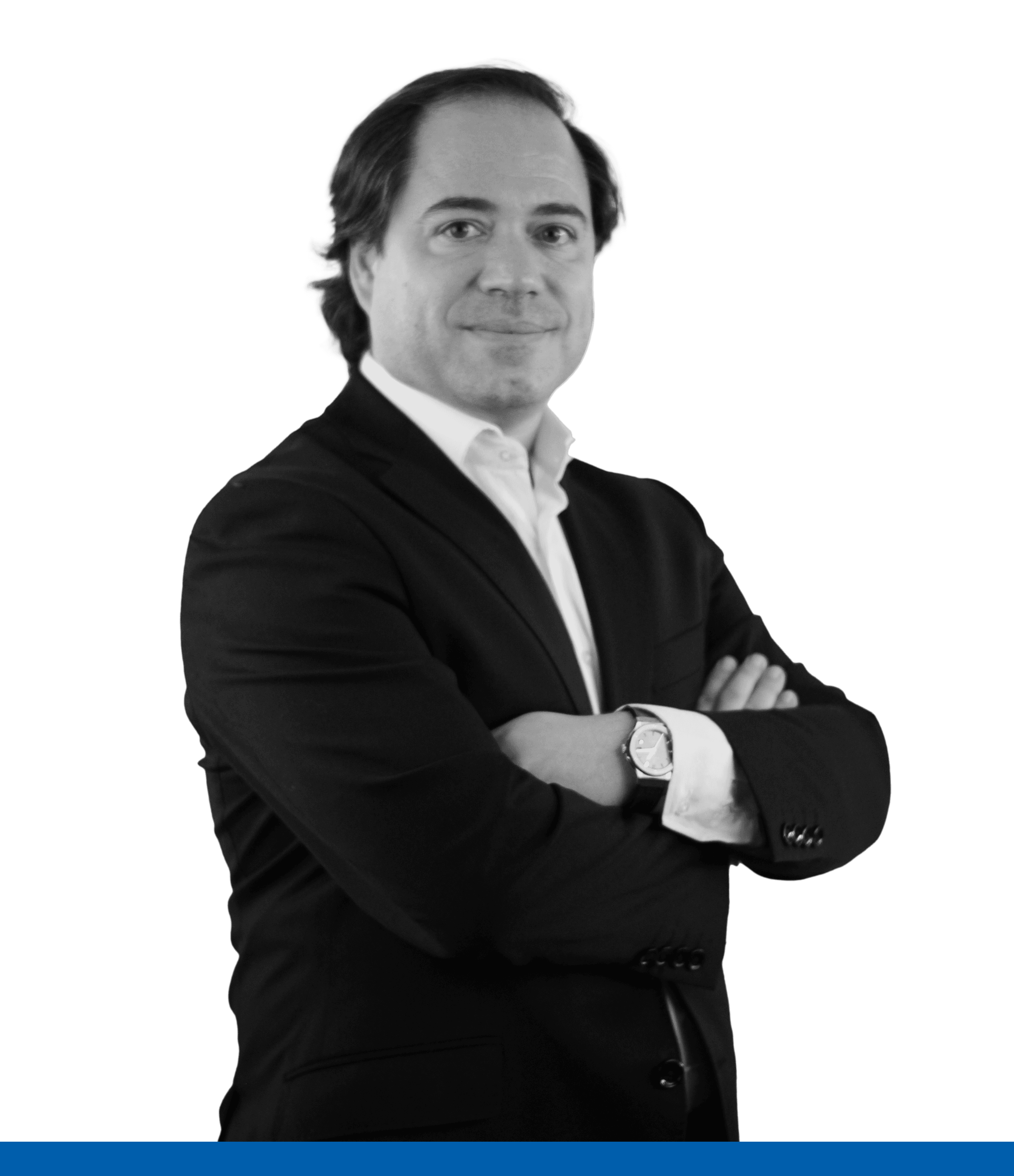 Retrato en branco e negro de Ángel Muñoz, CEO de IAG7 Viajes.