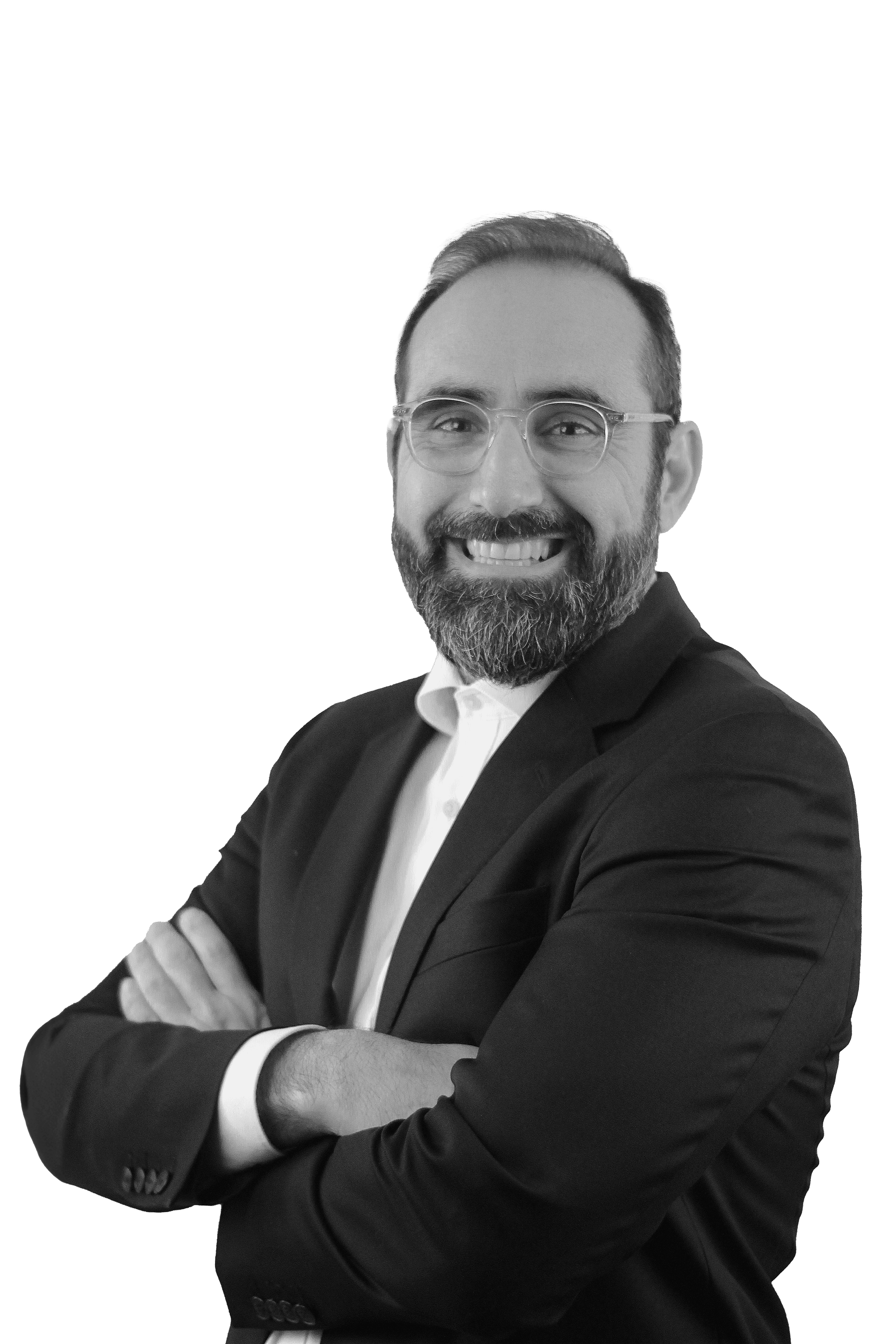 Retrato en branco e negro de Rubén Fernández, Director Xeral Negocio Retail de IAG7 Viajes.